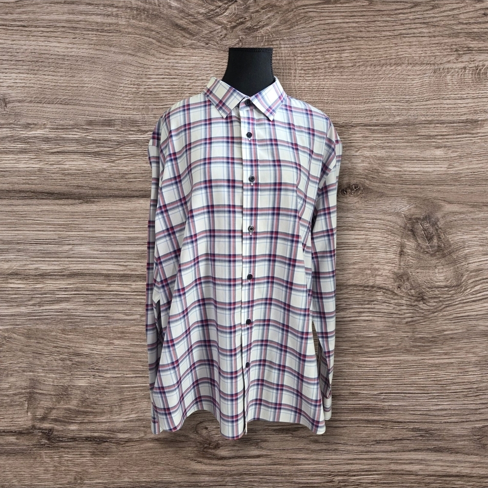 UNTUCKit White, Blue And Red Plaid Long Sleeve Shirt Size XXL